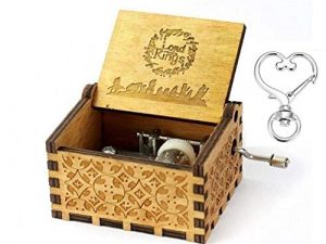 „Der Herr der Ringe“-Filmmusik-Spieluhr in gravierter Holzbox mit Handkurbel, Musikspielzeug