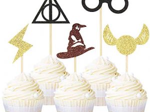 Unimall Global 30 Stück Glitter Wizard Cupcake Topper Harry P inspirierte Cake Toppers Wizard Themen Geburtstagsfeier Kuchen Dekoration Zubehör